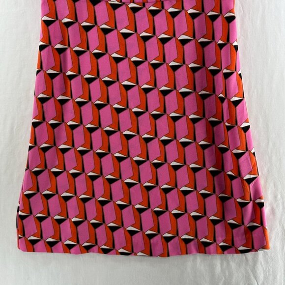 Diane Von Furstenberg Mini Shift Dress Sz S Sleeveless Squareneck Geometric Pink - Picture 4 of 16